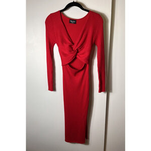 Bright Red Twist Front Ribbed Knit Maxi Dress | Jolie & Joy | M